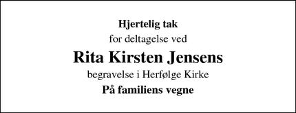Taksigelsen for Rita Kirsten Jensens - Herfølge