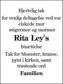 Taksigelsen for Rita Ley's - Varde