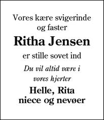 Dødsannoncen for Ritha Jensen - Gørding