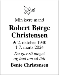 Dødsannoncen for Robert Børge
Christensen - Karlslunde