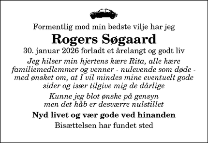 Dødsannoncen for Rogers S&oslash;gaard - Skagen