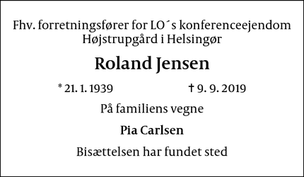 Dødsannoncen for Roland Jensen - Kastrup