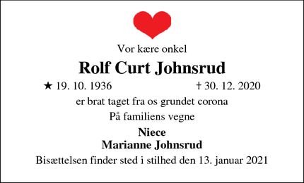 Dødsannoncen for Rolf Curt Johnsrud - Fr.sund