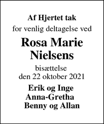 Taksigelsen for Rosa Marie Nielsens - Vilslev