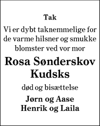 Taksigelsen for Rosa Sønderskov Kudsks  - Gram