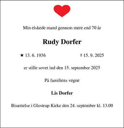 Dødsannoncen for Rudy Dorfer - Glostru