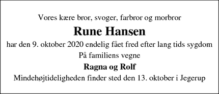 Dødsannoncen for Rune Hansen - 4000