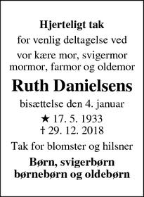 Taksigelsen for Ruth Danielsens  - Aars