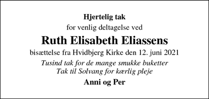 Taksigelsen for Ruth Elisabeth Eliassens - Rødding