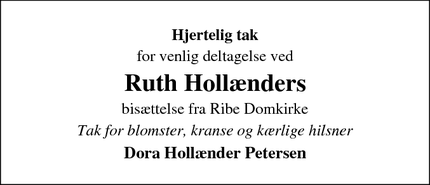 Taksigelsen for Ruth Hollænders - Ribe