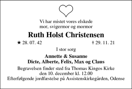 Dødsannoncen for Ruth Holst Christensen - Odense