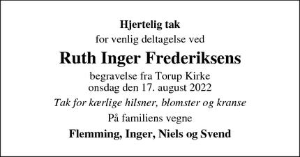 Taksigelsen for Ruth Inger Frederiksens - Hillerød