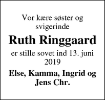 Dødsannoncen for Ruth Ringgaard - Roslev