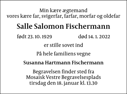 Dødsannoncen for Salle Salomon Fischermann - Gentofte
