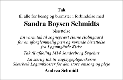 Taksigelsen for Sandra Boysen Schmidts - Rømø