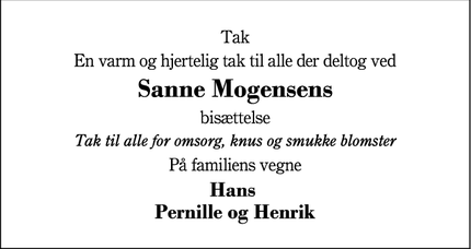Taksigelsen for Sanne Mogensens - Barde