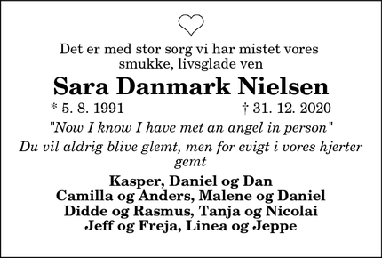Dødsannoncen for Sara Danmark Nielsen - ingen