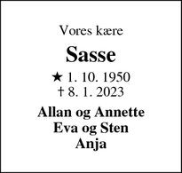 Dødsannoncen for Sasse - Tim