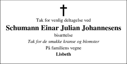 Taksigelsen for Schumann Einar Julian Johannesens - Grindsted