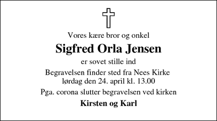 Dødsannoncen for Sigfred Orla Jensen - Silkeborg