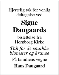Taksigelsen for Signe Daugaards - Tørring