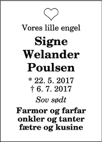 Dødsannoncen for Signe
Welander Poulsen  - Hjørring