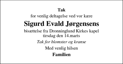 Taksigelsen for Sigurd Evald Jørgensen - Droninglund