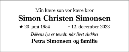 Dødsannoncen for Simon Christen Simonsen - Københoved