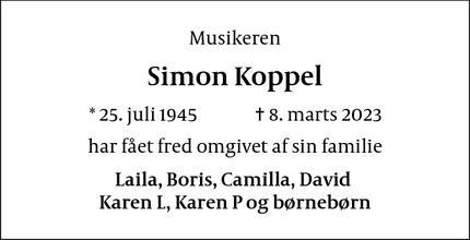 Dødsannoncen for Simon Koppel - Gentofte