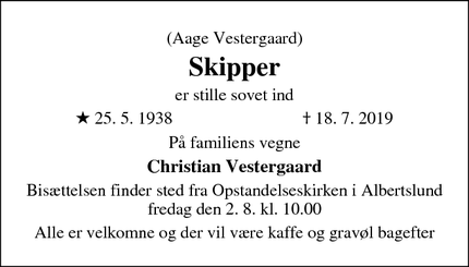 Dødsannoncen for Skipper  - Albertslund