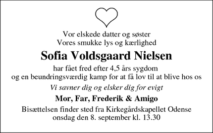 Dødsannoncen for Sofia Voldsgaard Nielsen - Odense 