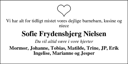 Dødsannoncen for Sofie Frydensbjerg Nielsen - Them
