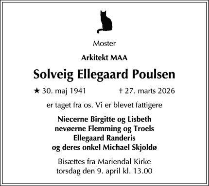 Dødsannoncen for Solveig Ellegaard Poulsen - Frederiksberg