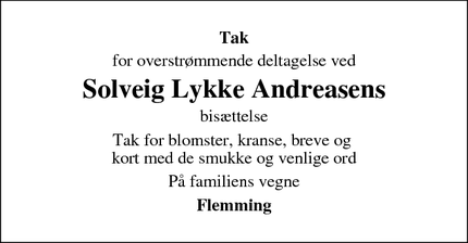 Taksigelsen for Solveig Lykke Andreasens - Søndersø
