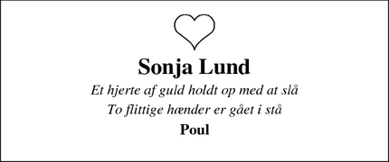 Dødsannoncen for Sonja Lund - 5881 Skårup