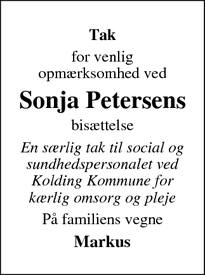 Taksigelsen for Sonja Petersen - Christiansfeld