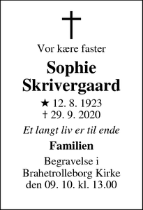 Dødsannoncen for Sophie Skrivergaard - Horsens