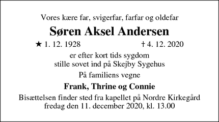Dødsannoncen for Søren Aksel Andersen - Randers