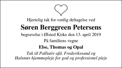 Taksigelsen for Søren Berggreen Petersens - Ølsted