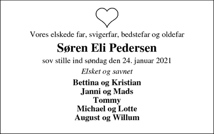 Dødsannoncen for Søren Eli Pedersen - Thyregod