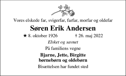 Dødsannoncen for Søren Erik Andersen - Ebeltoft 