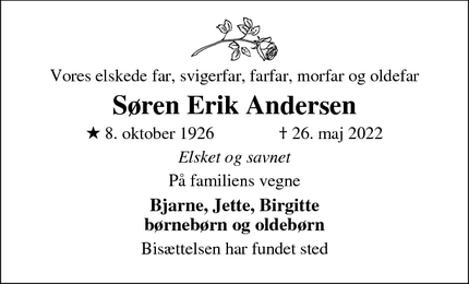 Dødsannoncen for Søren Erik Andersen - Ebeltoft 