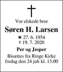 Dødsannoncen for Søren H. Larsen - Virum