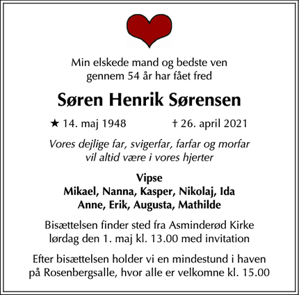 Dødsannoncen for Søren Henrik Sørensen - Nødebo