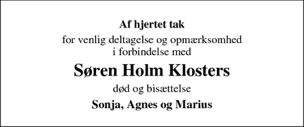 Taksigelsen for Søren Holm Klosters - Ranum