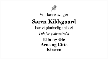 Dødsannoncen for Søren Kildsgaard - HERNING
