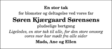Taksigelsen for Søren Kjærgaard Sørensens - Hadsund