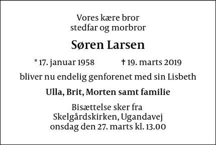 Dødsannoncen for Søren Larsen - Kastrup