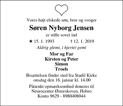 Dødsannoncen for Søren Nyborg Jensen - Stadil