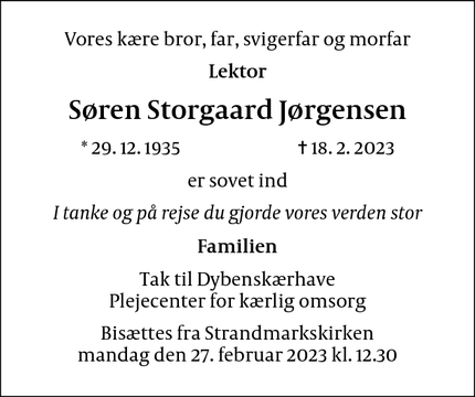 Dødsannoncen for Søren Storgaard Jørgensen - Hvidovre